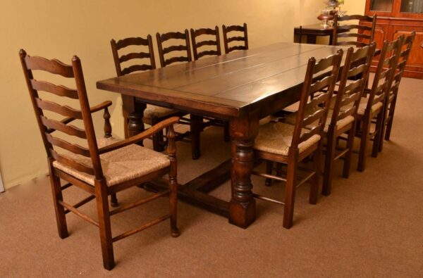 03869a-Bespoke-Solid-Oak-Refectory-Dining-Table-&-10-Chairs-2