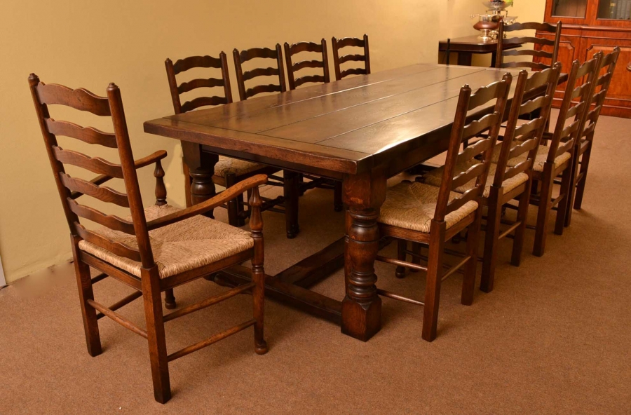 Bespoke Solid Oak Jacobean Style Refectory Dining Table 10 Chairs Jacobean Dining Table